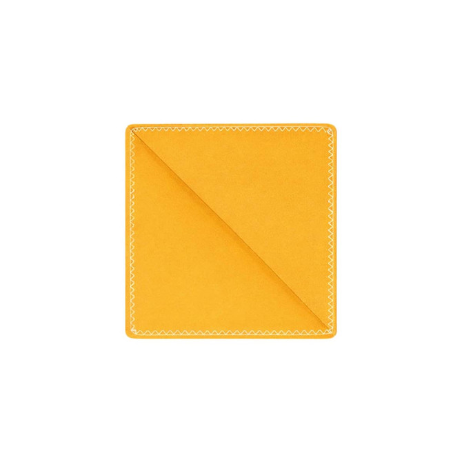A yellow PU bookmark with a stitched border, featuring a triangular fold. It has a simple design and a smooth finish.