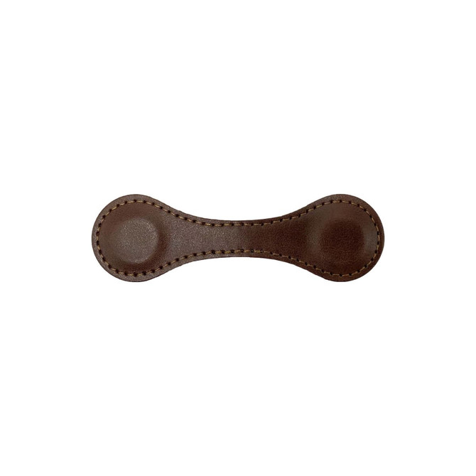 A brown PU leather magnetic bookmark with two rounded ends and detailed stitching. It features a logo.