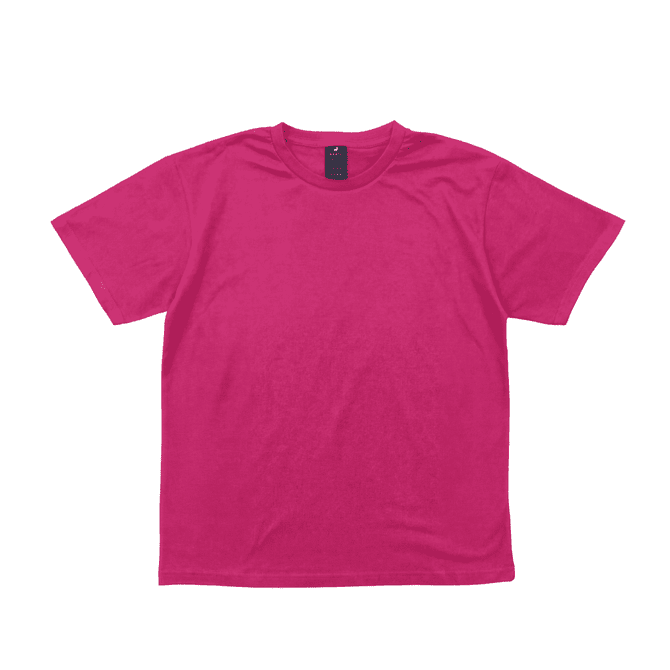 A pink short-sleeved tee with a tag inside and no visible branding on the exterior.