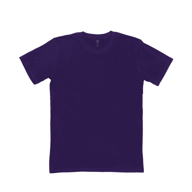 A purple T-shirt with a plain design and a crew neck, featuring a logo on the label.