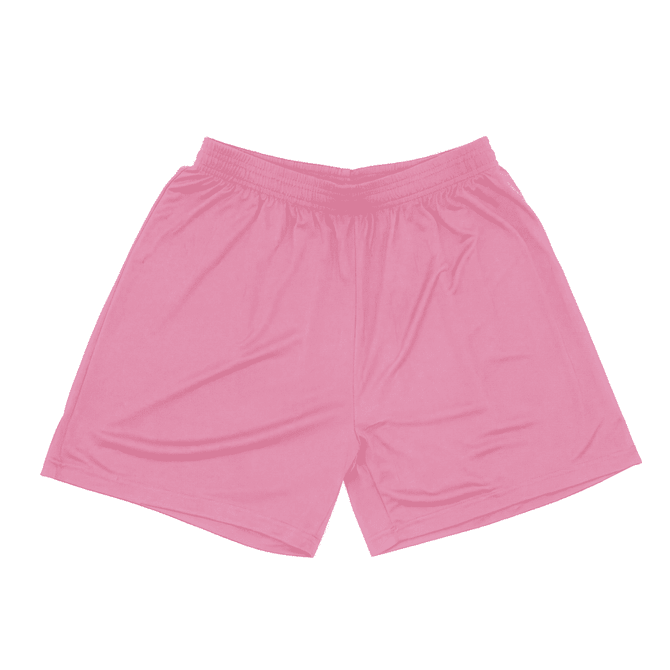 A pair of pink shorts featuring an elastic waistband and a smooth fabric texture. Includes branding.