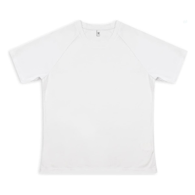 A white women's active T-shirt with short sleeves and a seamless design, featuring a logo.
