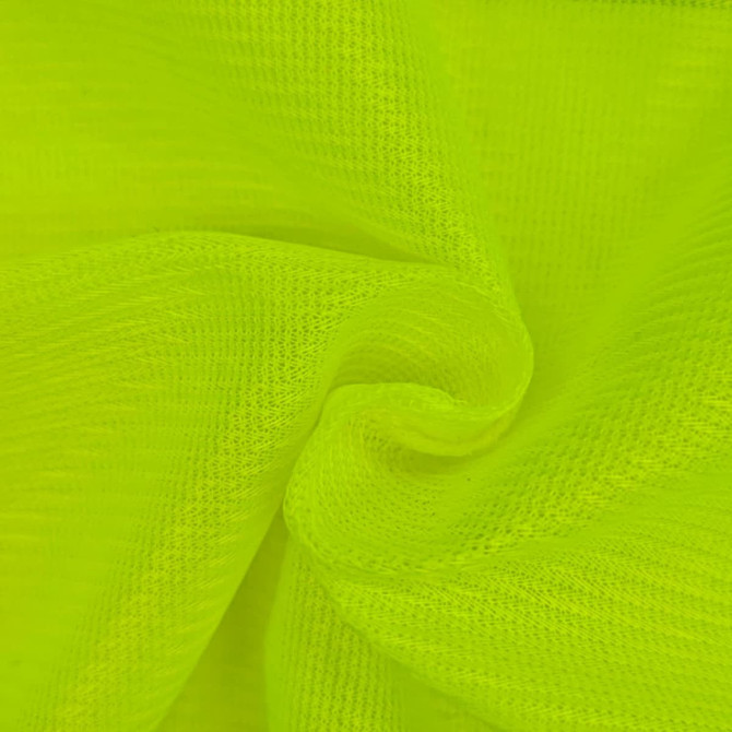 A close-up of bright yellow fabric, showing a textured and lightweight material, ideal for high-visibility clothing.