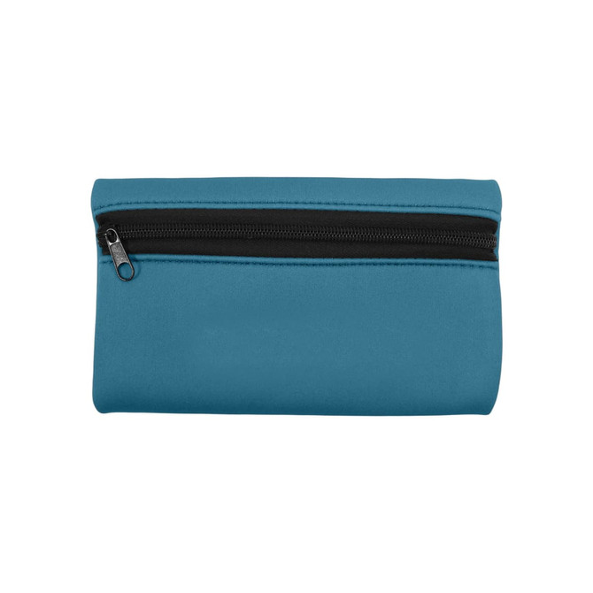 A small teal neoprene pencil pouch with a zippered closure and a simple design.