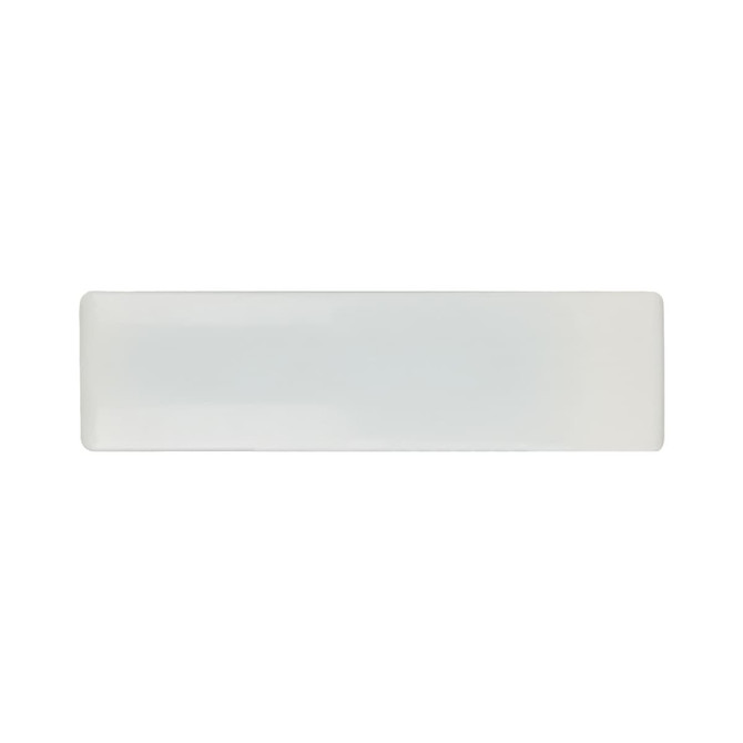 A white promotional product with a sleek, glossy finish featuring a logo.