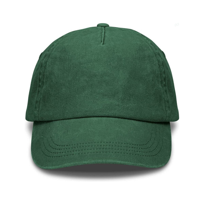 A vintage washed cap in deep green with an adjustable strap and a logo on the front.
