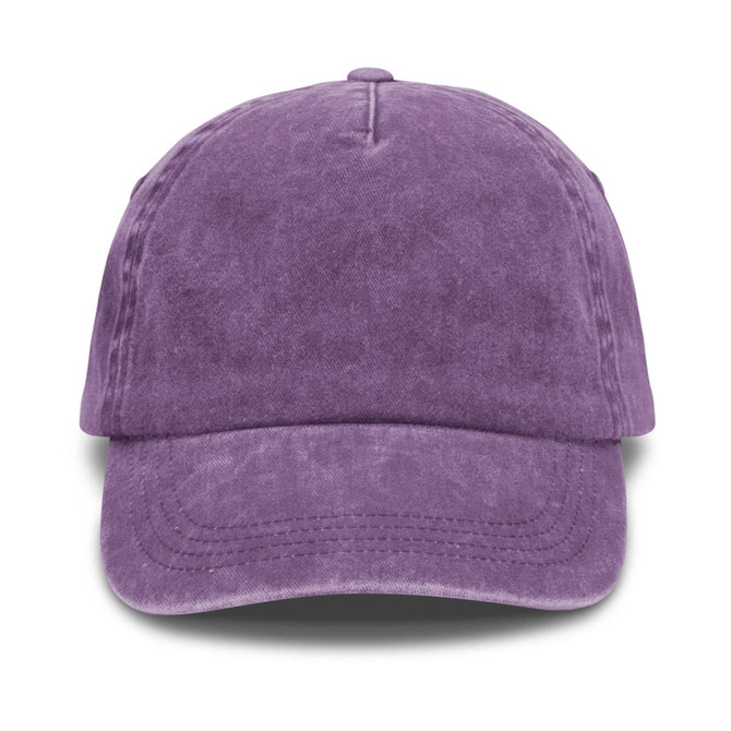 A vintage washed cap in a rich purple hue with a logo. Features a classic curved brim and soft fabric texture.
