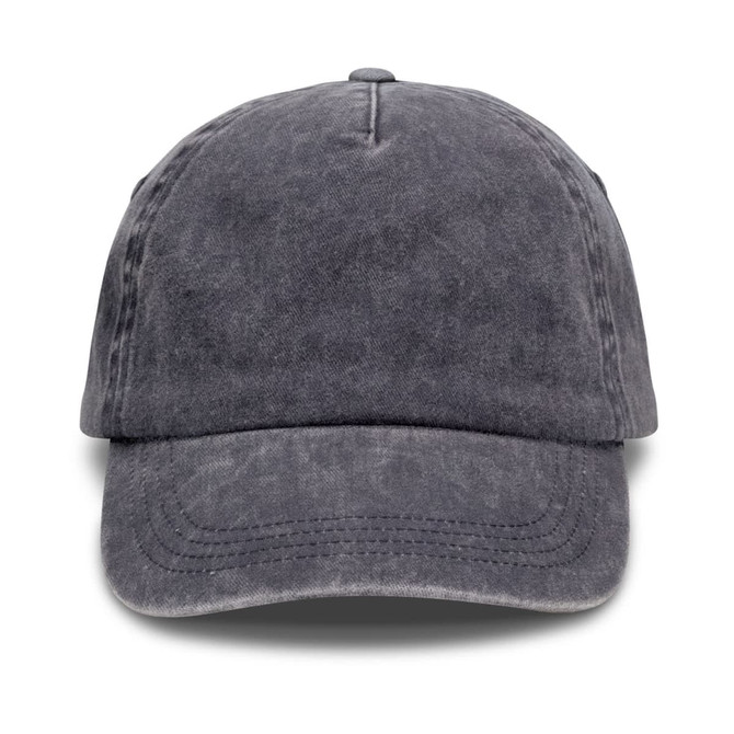 A vintage washed cap in a dark grey colour with an adjustable strap and a logo on the front.