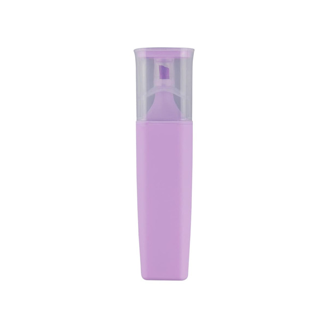 A highlighter with a clear lid and a lavender casing, featuring a brush tip for easy application.