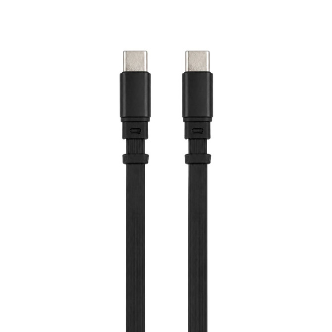 A black 100W charging cable with USB-C connectors on both ends. Features a sleek, flat design.