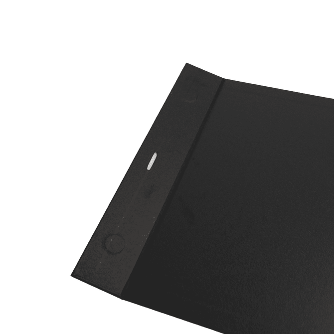 A black magnetic gift box with a ribbon and a closure mechanism, featuring a smooth textured surface.