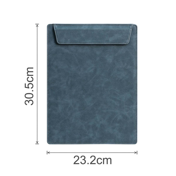 A4 magnetic clipboard in a blue finish, featuring a top flap and dimensions of 30.5cm by 23.2cm.
