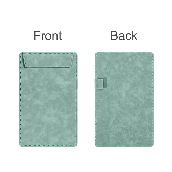 A5 magnetic clipboard in a soft teal colour, featuring a front pocket and a sturdy back with a clasp.