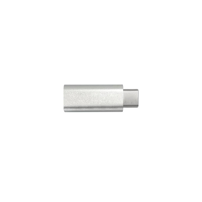 A silver USB data blocker with a smooth metallic finish and a rectangular connector on one end.