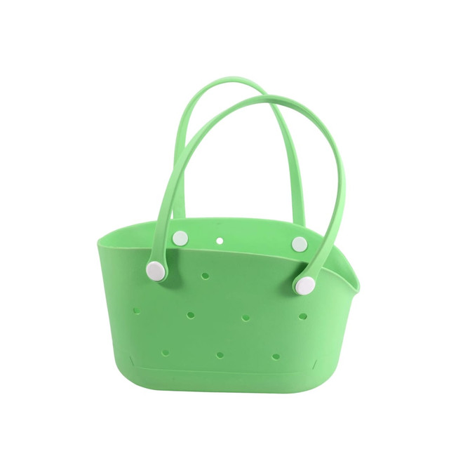 A green EVA holes pet bag with two handles and multiple ventilation holes, featuring a simple design.