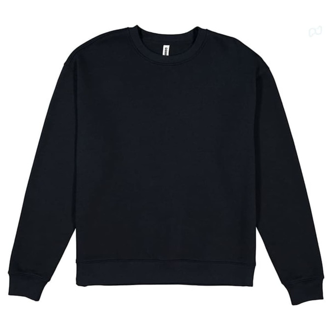 A black men's crew sweatshirt featuring a round neck and long sleeves, with a small logo on the front.