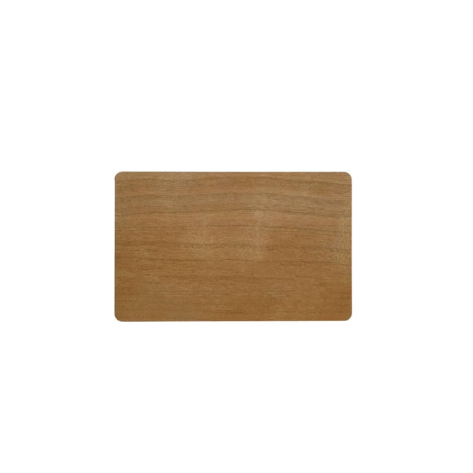 A bamboo business card in a natural wood finish with a smooth, rectangular surface.