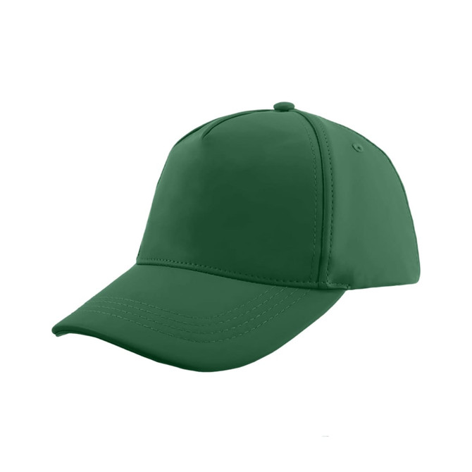 A green PU leather baseball cap with a curved brim and stitched detailing. It features a branding logo.
