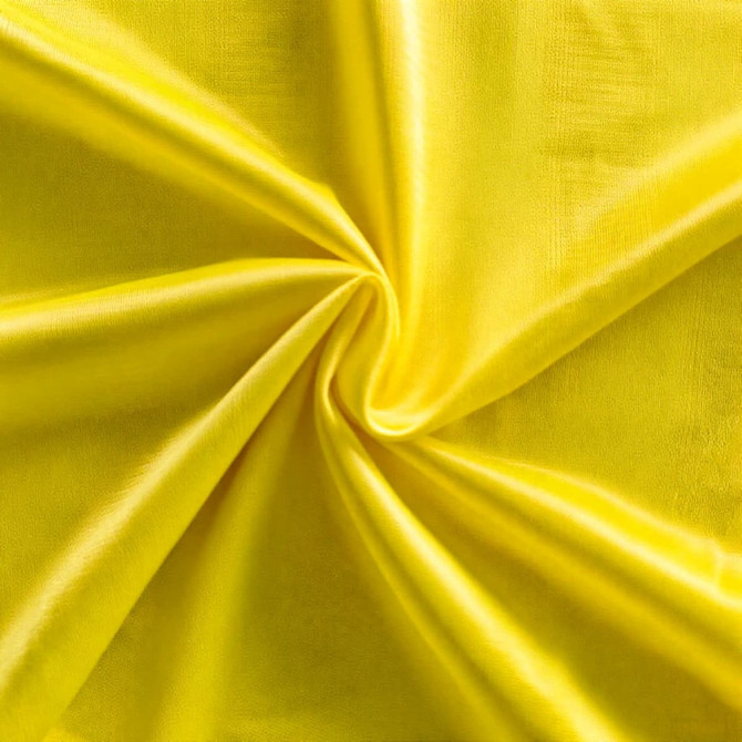 A bright yellow fabric featuring a smooth, shiny surface, suitable for sports uniforms and bibs.