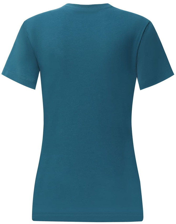 A teal ladies' premium cotton short-sleeve tee shirt with a fitted design and no visible branding.
