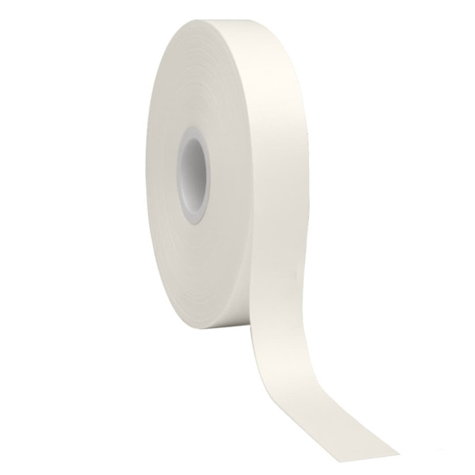 A roll of white cotton ribbon with a smooth finish, featuring a central spool.