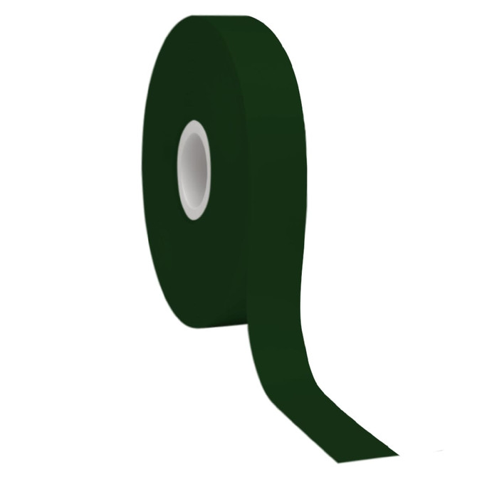 A roll of dark green satin polyester ribbon with a smooth finish and a central core.