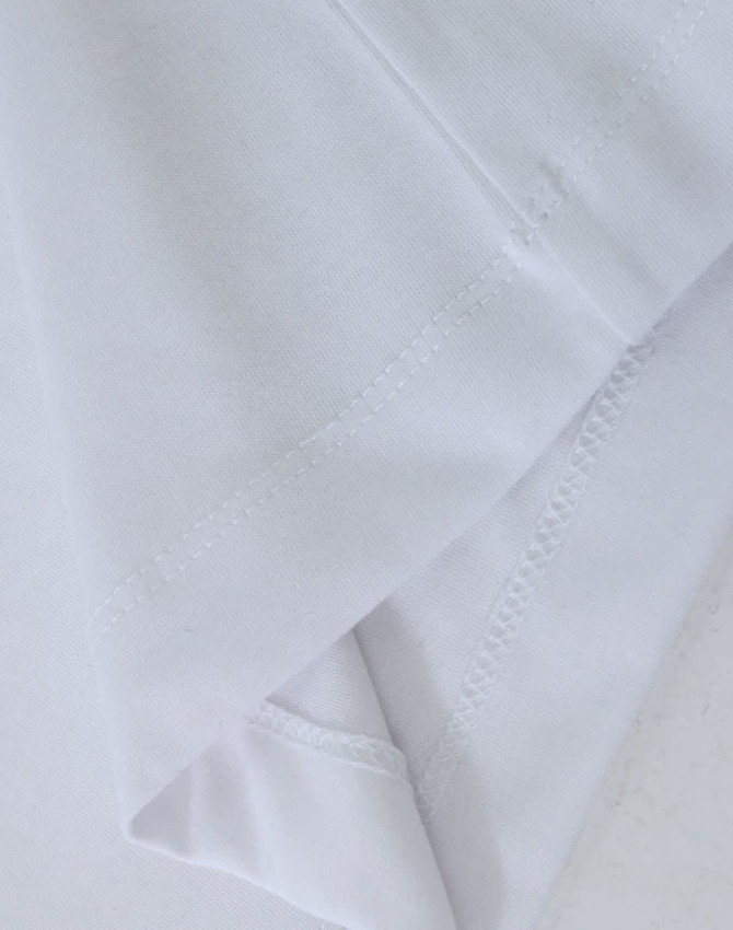 A white premium cotton long-sleeve tee shirt with a smooth finish and visible stitching details.