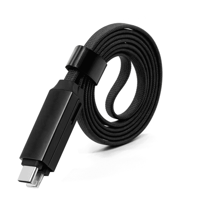 A 60W long 3-in-1 charging cable in black, featuring a braided design and a single connector end.