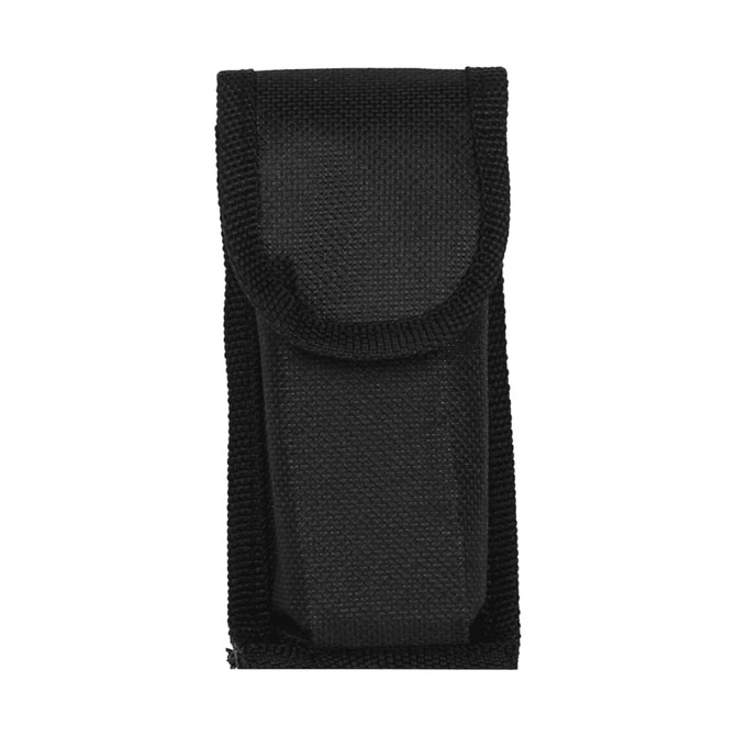 A black pouch with a textured surface, designed to hold a multifunction tool, featuring a flap closure.