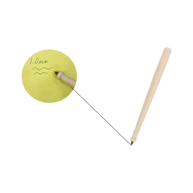 A wooden baseball bat-shaped pen in cream colour, with a detailed writing nib visible.