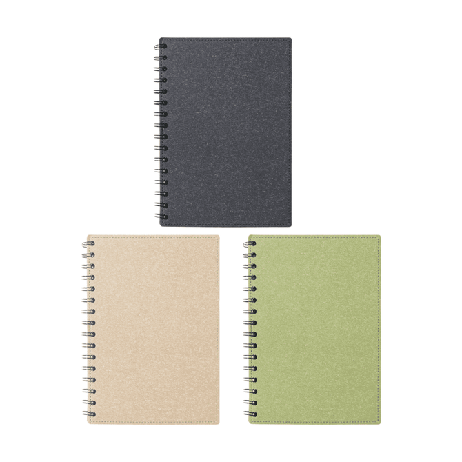 A set of three notebooks featuring black, beige, and green covers with spiral bindings, each displaying a simple design.