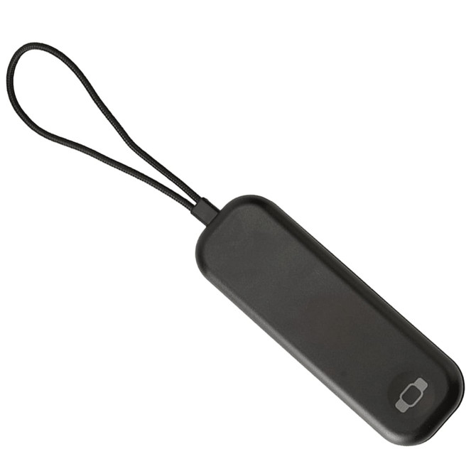 A foldable black charging cable with a loop for easy carrying, featuring a wireless watch charger.