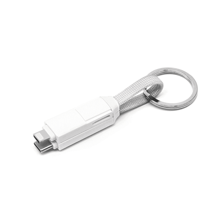 A white 60W 3-in-1 ABS charging cable with a metallic keychain loop.