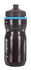 A drink bottle with a black body and blue accent, featuring measurement markings and a secure screw-top lid.