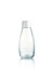 A drink bottle with a transparent body and a white silicone lid, featuring a logo on the side.