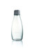 A drink bottle made of clear glass with a grey lid, featuring a logo on the front. Capacity is 500ml.