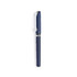 A navy blue pen featuring a sleek design and a silver accent, with a clip and branding on the cap.
