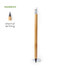 A grey-lead pencil made from bamboo, featuring a silver ferrule and an eraser at the top. It includes branding.