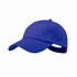 A blue cap featuring a curved brim and a back strap for adjustment. The cap has a logo on the front.