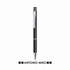 A metal pen in black with a sleek design and a clip, featuring a logo on the side.