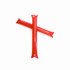 Two red novelty sticks are crossed on a white background, featuring a glossy finish and a branding logo.
