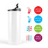 A drink bottle featuring a sleek white design, with a black lid and vacuum insulation for maintaining temperature.