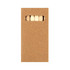 A pencil set packaged in a simple brown kraft box, revealing the tops of colored pencils inside.