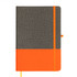A Venture Bondi A5 Notebook featuring a textured gray cover with an orange bottom half and matching elastic closure.