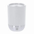 An insulated cup in white with a silver base and a lid, featuring a logo on the front.