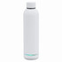 A white insulated drink bottle with a built-in speaker at the bottom and a subtle light band.