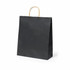 A black paper bag made from recycled paper with a gold handle and a sleek, minimalist design.