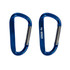 Two blue 8cm carabiners with a silver latch, featuring a logo on one side.