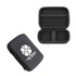 A large black zipper case with a textured interior and a logo on the front, featuring two compartments.