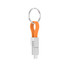 A magnetic charging cable in orange with a keyring attachment. The connector has a sleek silver finish.